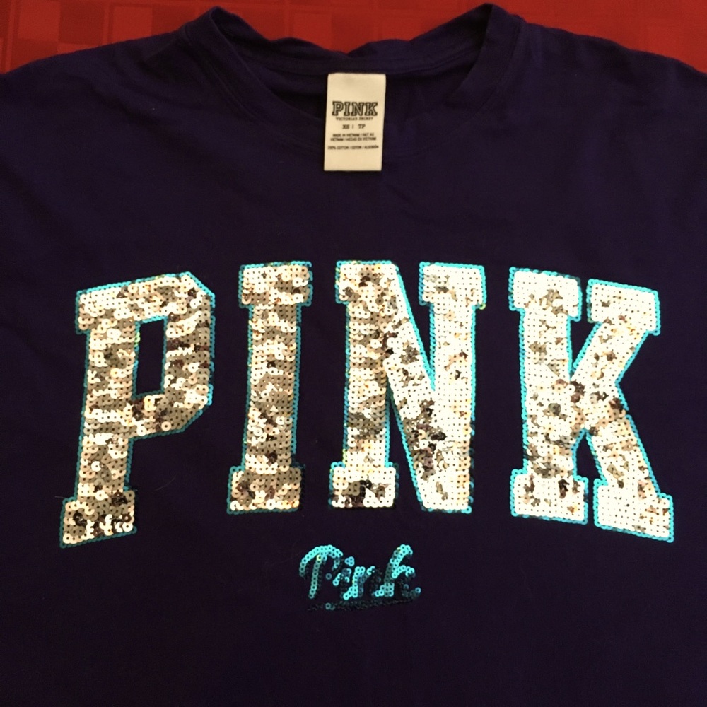 XS Victorias Secret PINK Dark Blue/Purple Long Sleeve Sequin Logo